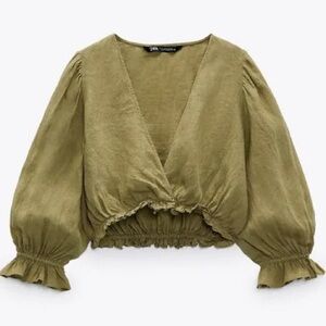 Zara Cropped Linen Shirt Size Medium